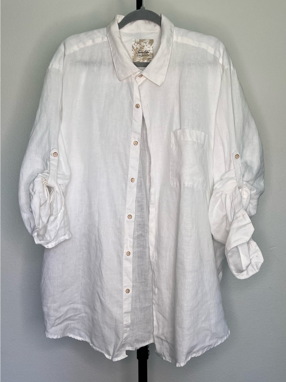 Tasso Elba White Linen Collared Shirt